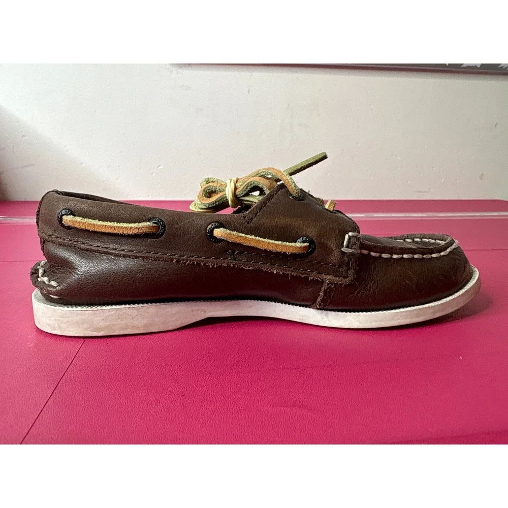 Sperry Boys Authentic Original Brown Leather Boat Shoes 12.5M Preppy Nautical‎